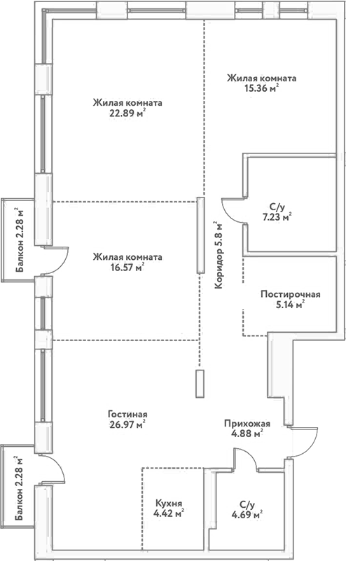 Планировка 4е-к.кв 113.77 м² в ЖК «Flora&Fauna»