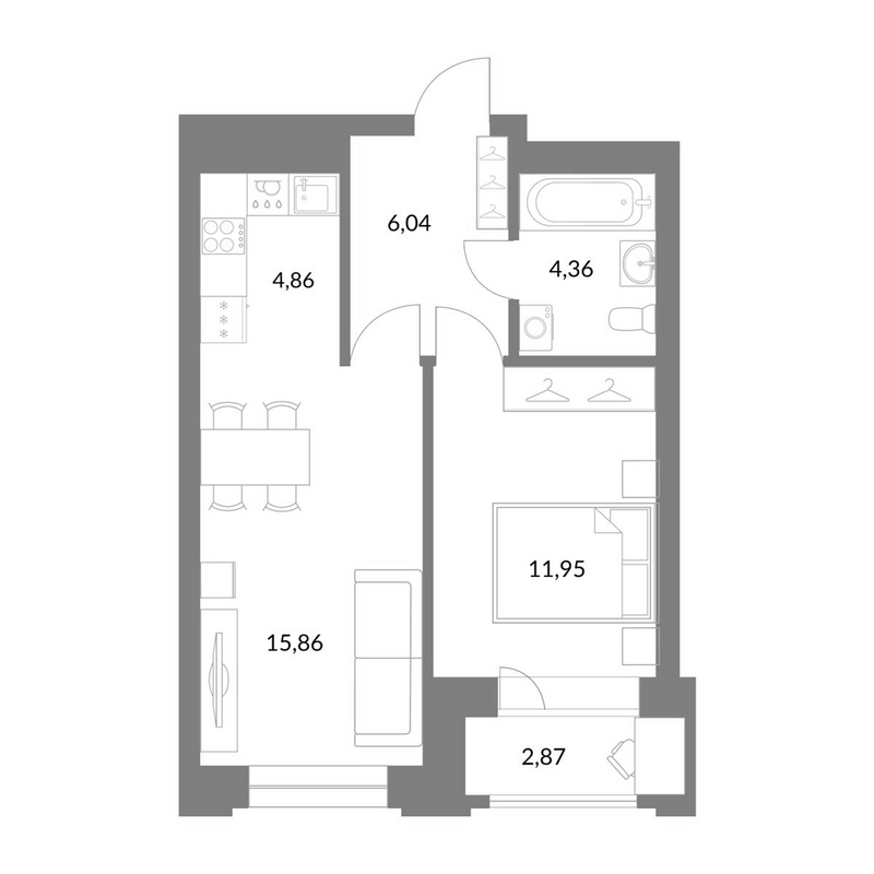 Планировка 2е-к.кв 43.07 м² в ЖК «Державина 50»