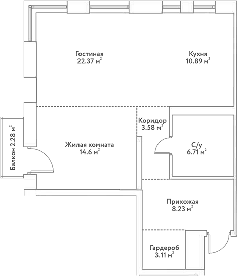 Планировка 2е-к.кв 69.42 м² в ЖК «Flora&Fauna»