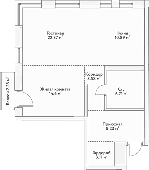 Планировка 2е-к.кв 69.49 м² в ЖК «Flora&Fauna»