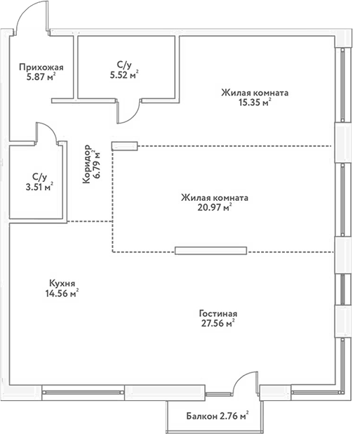 Планировка 3е-к.кв 100.13 м² в ЖК «Flora&Fauna»
