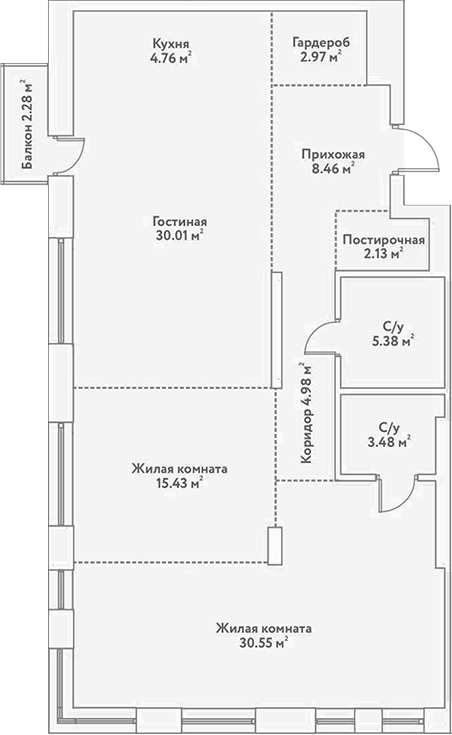 Планировка 3е-к.кв 108.15 м² в ЖК «Flora&Fauna»