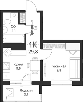 Планировка 1-к.кв 26.10 м² в ЖК «Свои люди»