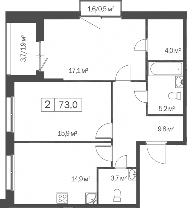 Планировка 2-к.кв 70.60 м² в ЖК «Счастье в Кольцово»