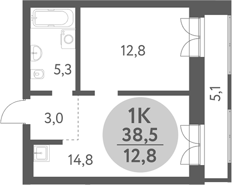 Планировка 1-к. квартира 35.95 м² в ЖК «Зеленый город. Ключ-Камышенское плато»