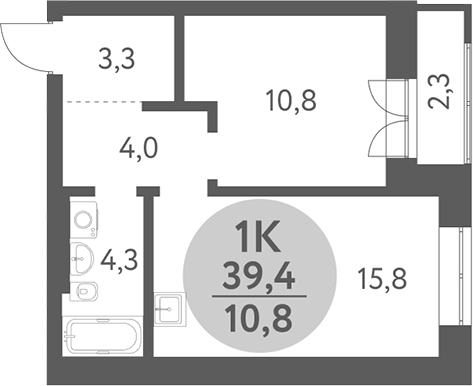 Планировка 1-к. квартира 38.25 м² в ЖК «Зеленый город. Ключ-Камышенское плато»