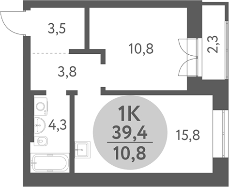 Планировка 1-к. квартира 38.25 м² в ЖК «Зеленый город. Ключ-Камышенское плато»