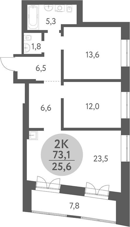 Планировка 2-к. квартира 69.20 м² в ЖК «Зеленый город. Ключ-Камышенское плато»