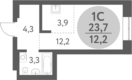 Планировка студия 23.70 м² в ЖК «Зеленый город. Ключ-Камышенское плато»