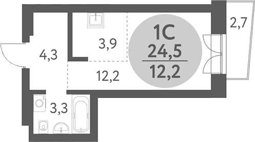 Планировка студия 23.70 м² в ЖК «Зеленый город. Ключ-Камышенское плато»