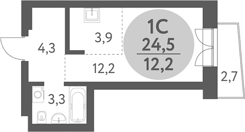 Планировка студия 23.69 м² в ЖК «Зеленый город. Ключ-Камышенское плато»