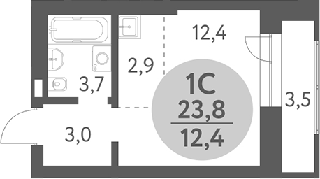 Планировка студия 22.05 м² в ЖК «Зеленый город. Ключ-Камышенское плато»