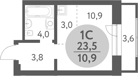 Планировка студия 21.70 м² в ЖК «Зеленый город. Ключ-Камышенское плато»