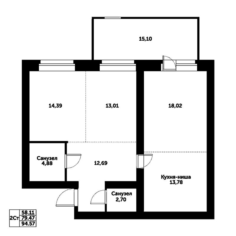 Планировка 4е-к.кв 79.47 м² в ЖК «Спектр»