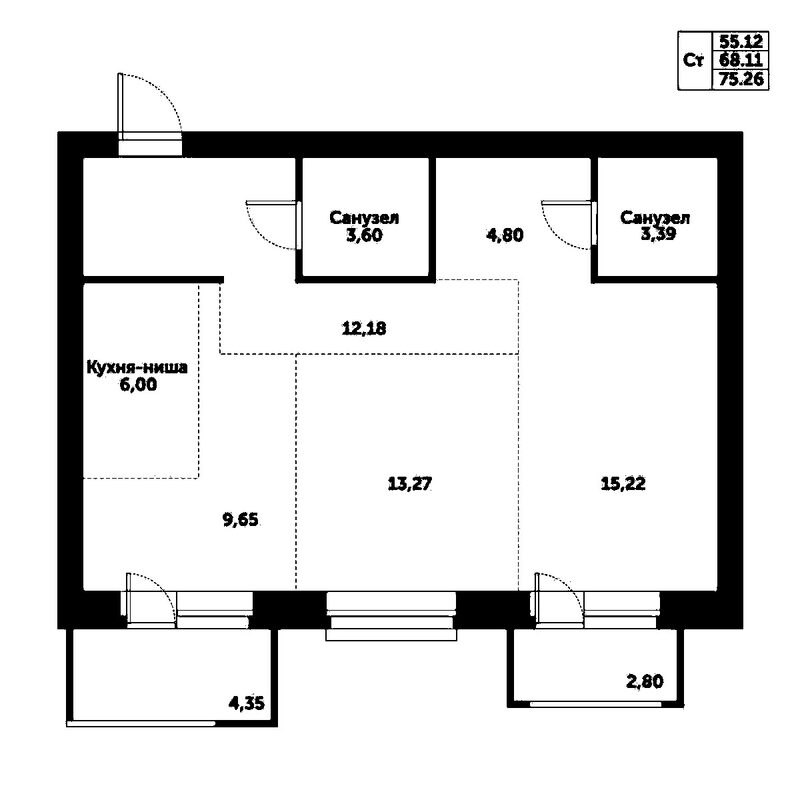 Планировка 3е-к.кв 68.11 м² в ЖК «Спектр»