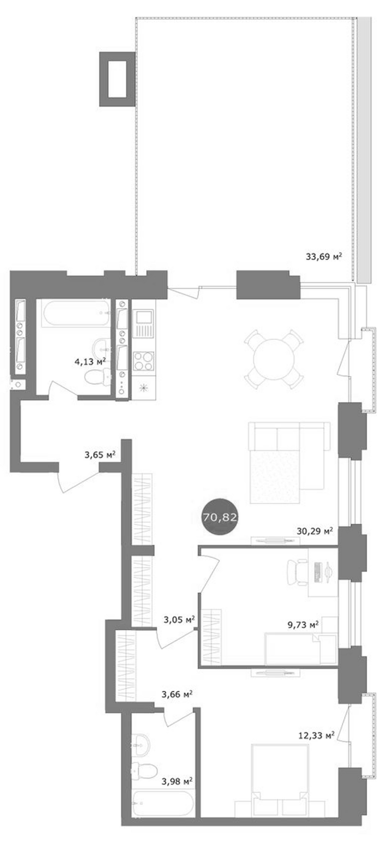 Планировка 2-к.кв 73.59 м² в ЖК «19/56 Кварталы Телецентра»