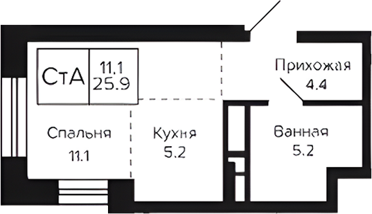 Планировка студии 25.90 м² в ЖК «Цитатум»