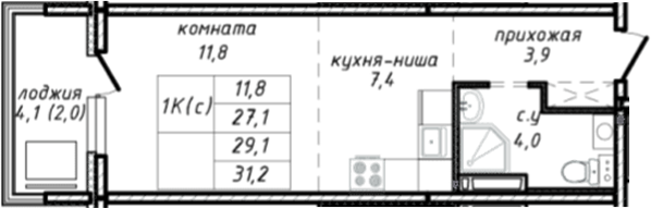 Планировка студии 27.10 м² в ЖК «Азимут»