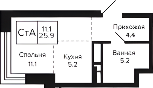 Планировка студии 25.90 м² в ЖК «Цитатум»