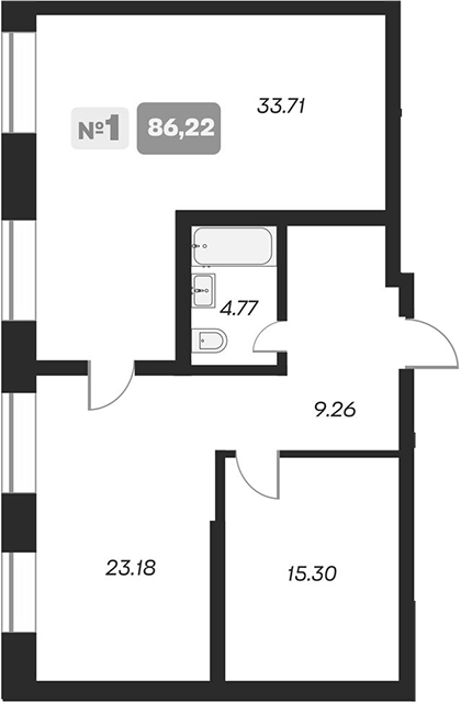 Планировка 3е-к.кв 86.22 м² в ЖК «Аэрон»
