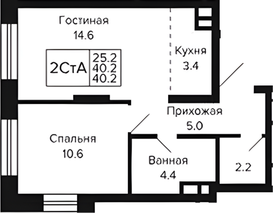 Планировка 2е-к.кв 40.20 м² в ЖК «Цитатум»