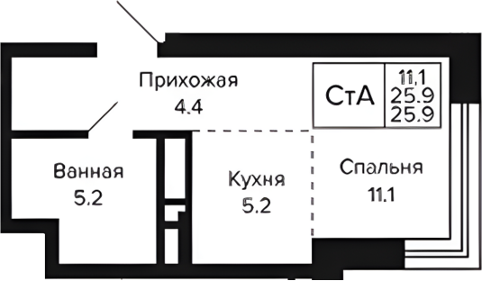Планировка студии 25.90 м² в ЖК «Цитатум»