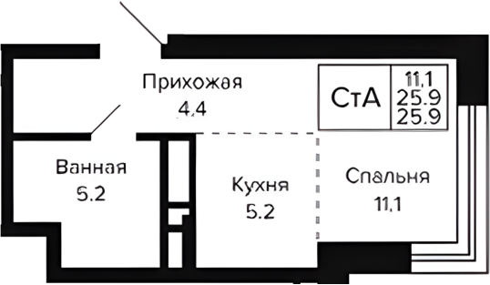 Планировка студии 25.90 м² в ЖК «Цитатум»