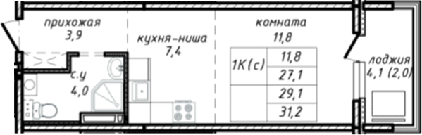 Планировка студии 27.10 м² в ЖК «Азимут»