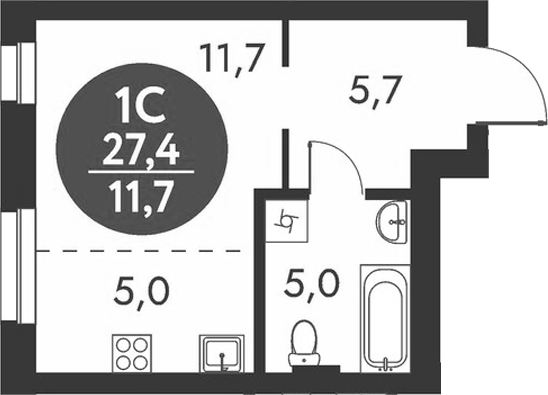Планировка студия 27.40 м² в ЖК «Скандинавские кварталы»