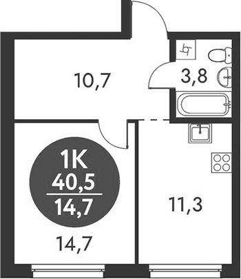 Планировка 1-к.кв 40.50 м² в ЖК «Скандинавские кварталы»