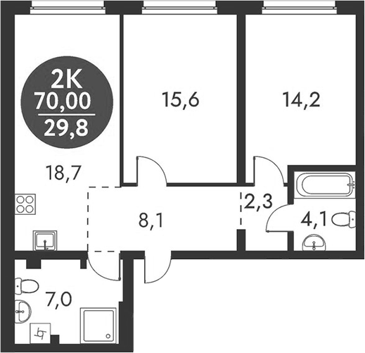 Планировка 2-к. квартира 70.00 м² в ЖК «Скандинавские кварталы»
