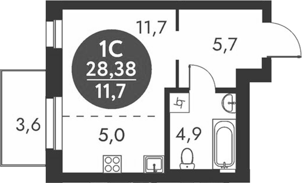 Планировка студии 27.30 м² в ЖК «Скандинавские кварталы»