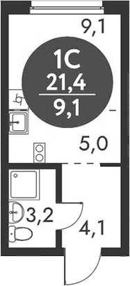 Планировка студии 21.40 м² в ЖК «Скандинавские кварталы»