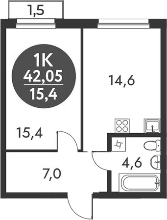 Планировка 1-к.кв 41.60 м² в ЖК «Скандинавские кварталы»