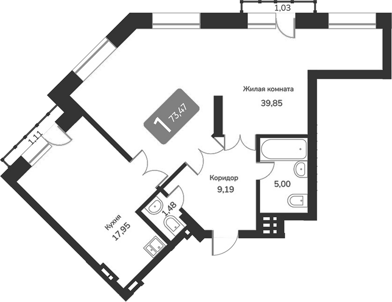 Планировка своб. план. 73.47 м² в ЖК «Марсель-2»