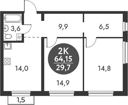Планировка 2-к. квартира 63.70 м² в ЖК «Скандинавские кварталы»