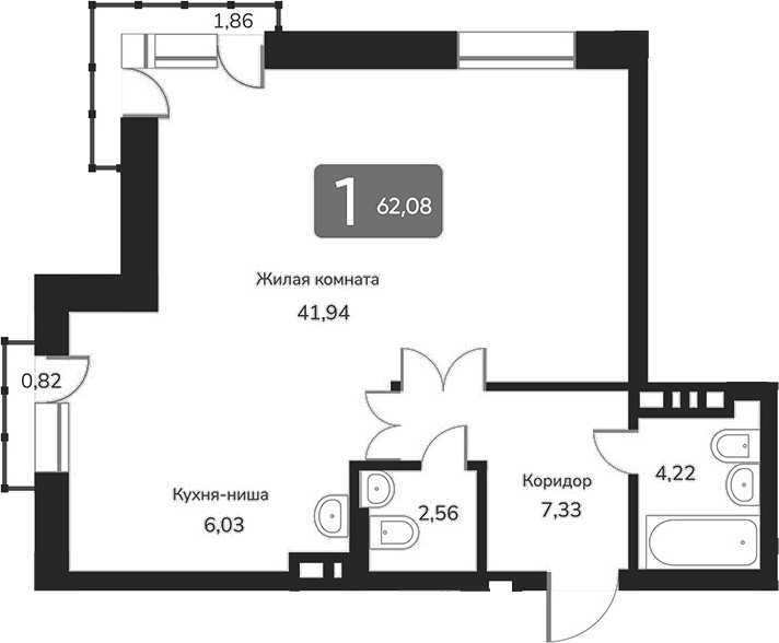 Планировка своб. план. 62.08 м² в ЖК «Марсель-2»