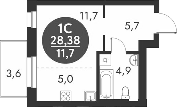 Планировка студии 27.30 м² в ЖК «Скандинавские кварталы»