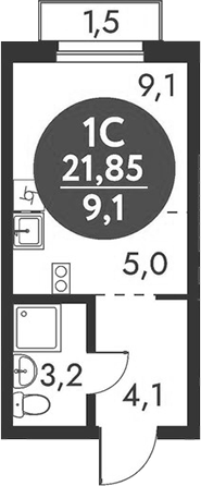 Планировка студии 21.40 м² в ЖК «Скандинавские кварталы»