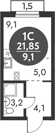 Планировка студии 21.40 м² в ЖК «Скандинавские кварталы»