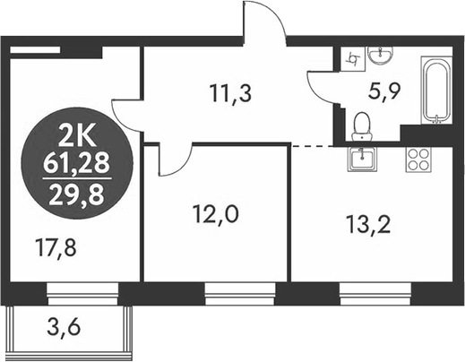 Планировка 2-к. квартира 60.20 м² в ЖК «Скандинавские кварталы»