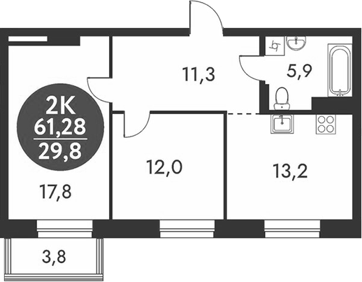Планировка 2-к. квартира 60.14 м² в ЖК «Скандинавские кварталы»