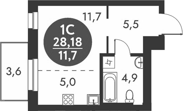 Планировка студии 27.10 м² в ЖК «Скандинавские кварталы»