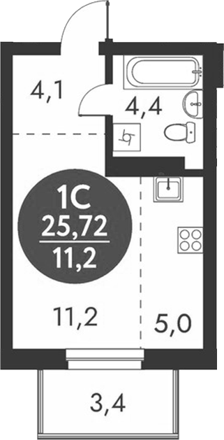 Планировка студии 24.70 м² в ЖК «Скандинавские кварталы»