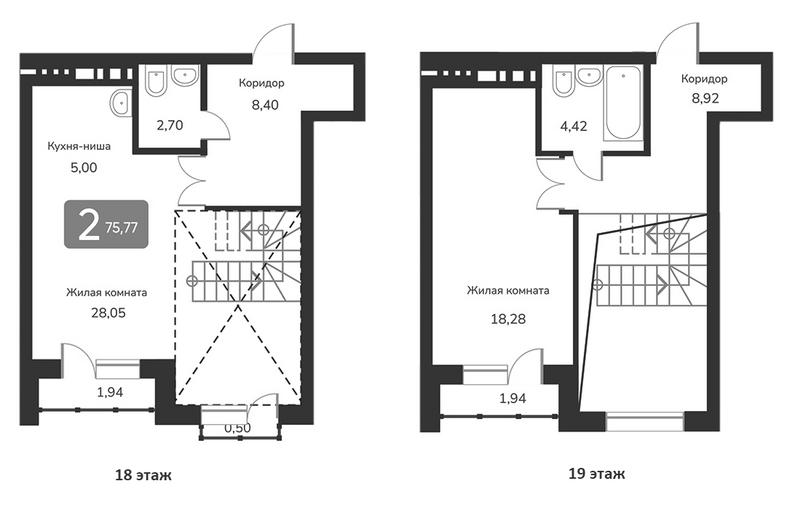 Планировка своб. план. 75.77 м² в ЖК «Марсель-2»