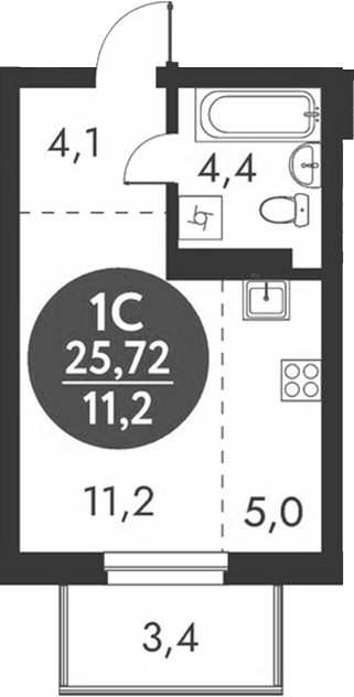 Планировка студии 24.70 м² в ЖК «Скандинавские кварталы»