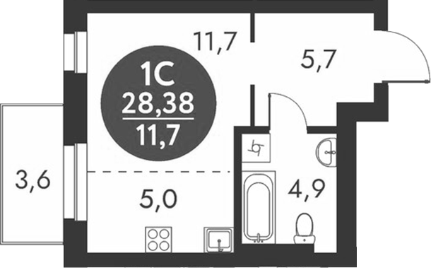 Планировка студия 27.30 м² в ЖК «Скандинавские кварталы»