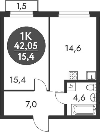 Планировка 1-к. квартира 41.60 м² в ЖК «Скандинавские кварталы»