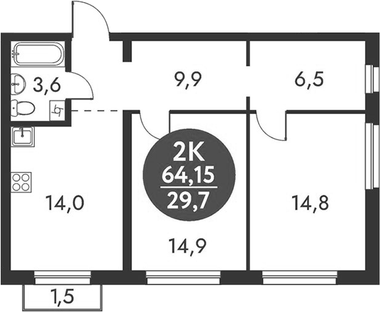 Планировка 2-к. квартира 63.70 м² в ЖК «Скандинавские кварталы»