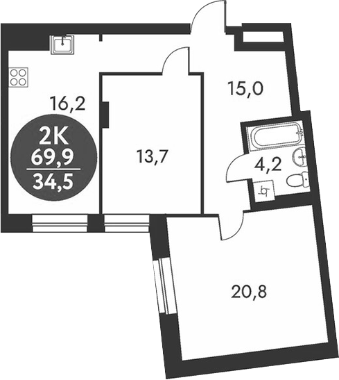 Планировка 2-к.кв 69.90 м² в ЖК «Скандинавские кварталы»
